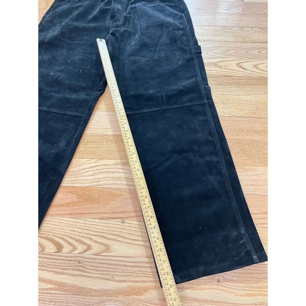 Koman Sportoutwear Mens Black Faux Suede Carpenter Pants Double Knee 36x32